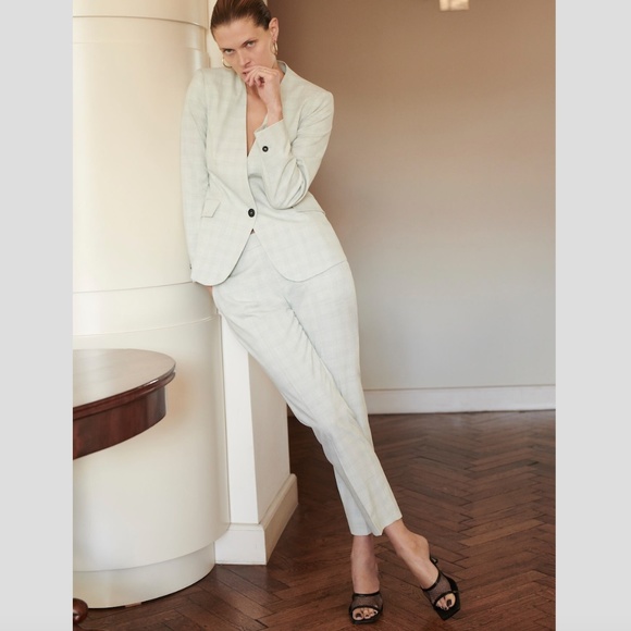 NWT Zara plaid sea green 2 pieces match suit set blazer pants - Picture 7 of 8